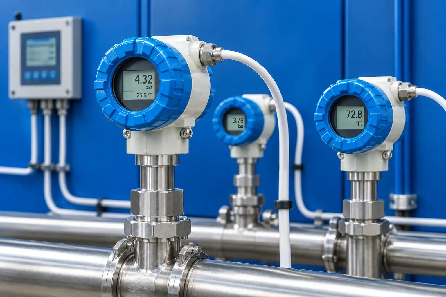 Pressure transmitters installed on process piping