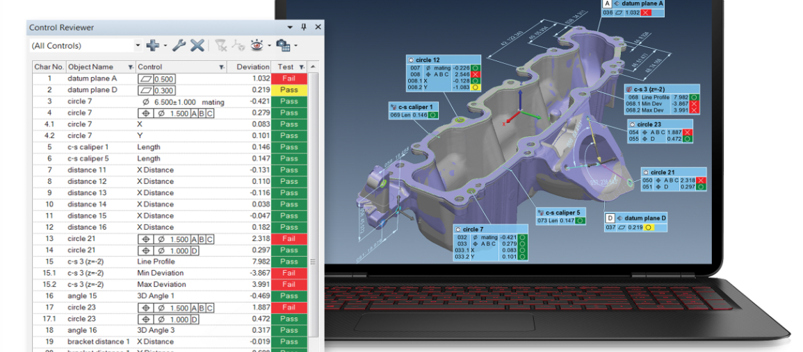 Dimensional inspection report and annotated component model